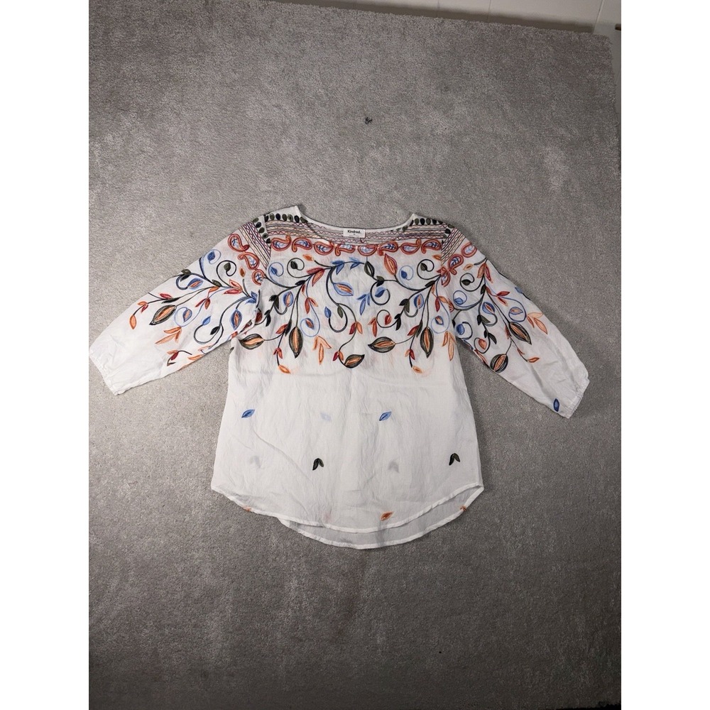 Kindred Women's Blouse Embroidered Floral Medium Peasant Cottagecore Boho Hippie